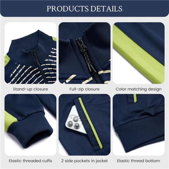 NEW Men's Tracksuit 2 Pieces Sweat Suits Casual Full Zip Long Sleeve Outfit - Picture 3 of 5